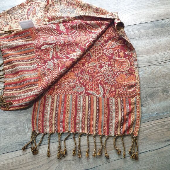 Elegant Paisley Patterned Women Tapestry Scarf Fringe Detail Sophia India Rayon - Picture 4 of 6